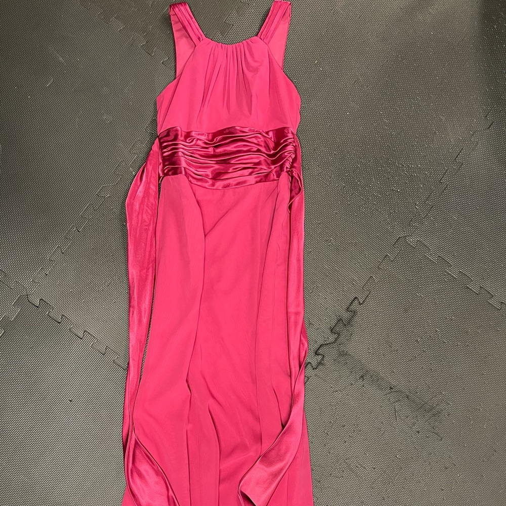 David’s Bridal hot pink size 2 long chiffon dress with tie